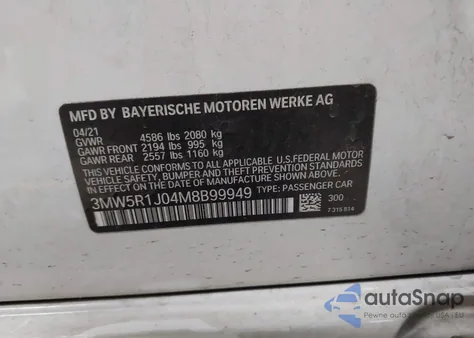 2021 BMW 330I из США, поврежденный, VIN 3MW5R1J04M8B99949